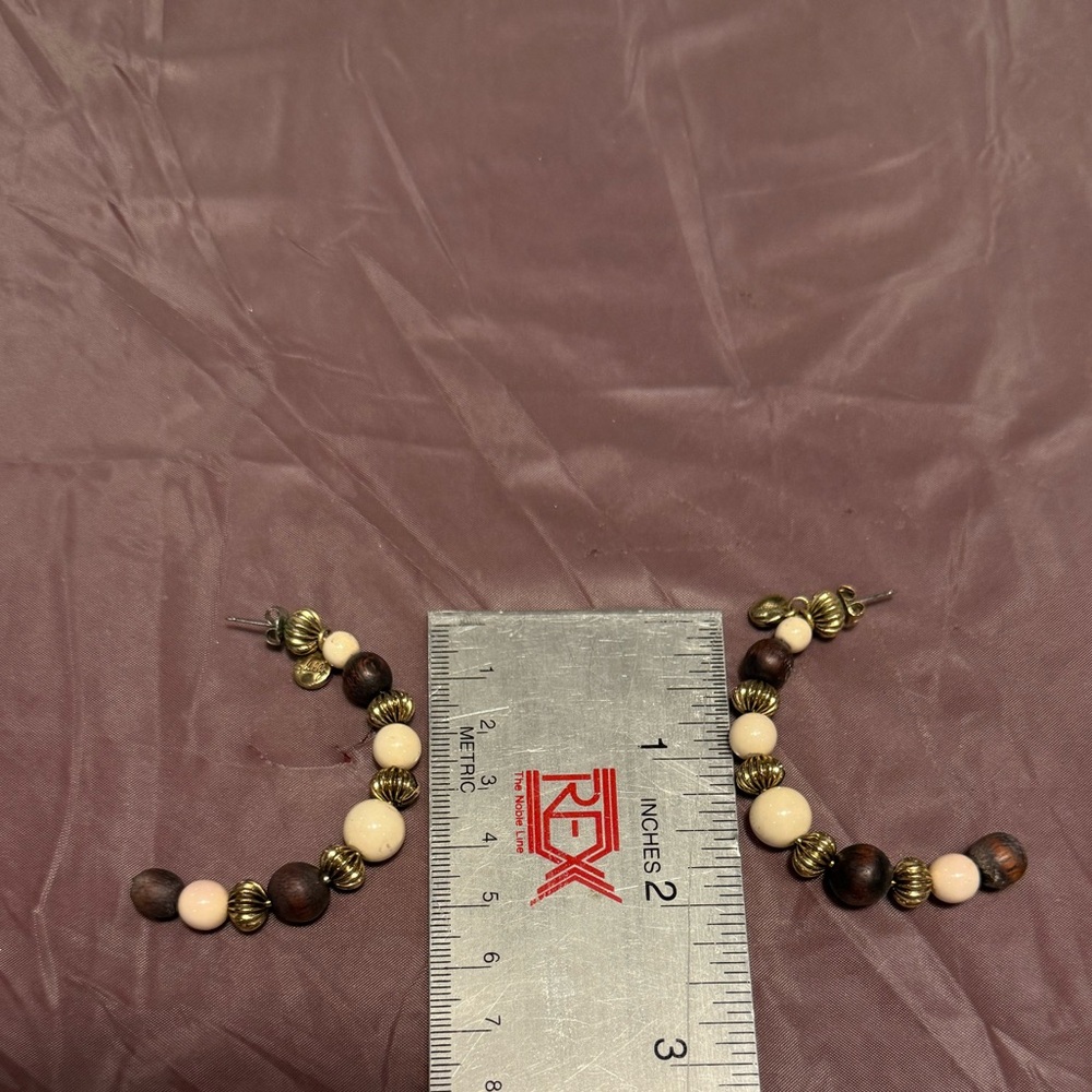Vintage Y2K Milly Gold/Brown/Cream Dangle Earrings with Beaded Design MSRP $178 - Picture 7 of 7
